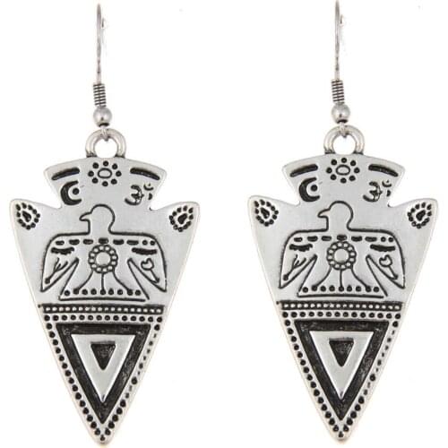 Lureme Vintage Jewelry Shield Shape with Bird Pattern Dangle Earrings for women Ethnic Earrings (er005287)