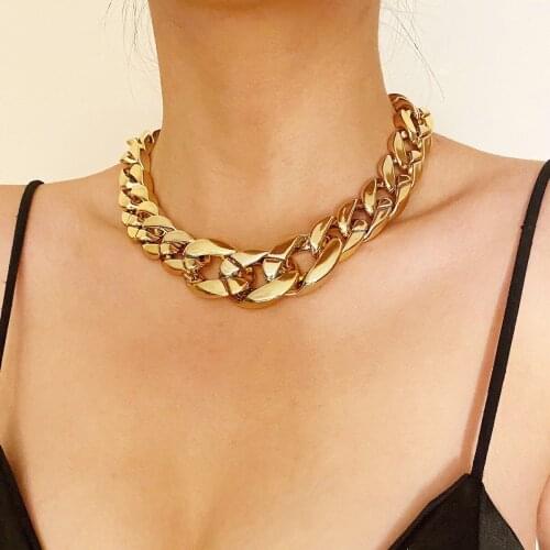 Women Chain Necklace Punk Hip Hop Rock Necklace Trend Exaggerated Simple Acrylic Gold Silver Color Alloy Party Jewelry New Male