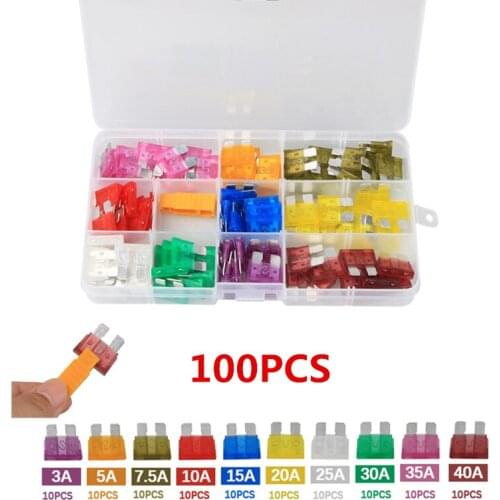 100pcs Standard Blade Car Fuses Assortment Car Blade Fuse Auto Boat Motorcycle Fuse 3A 5A 7.5A 10A 15A 20A 25A 30A 35A 40A