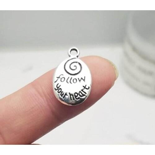 15pcs/lot--20x12mm, Antique silver plated double side follow your heart Charms,DIY supplies, Jewelry accessories