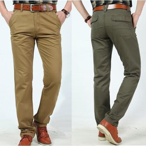 2018 Businessmen Casual Stretch male trousers man long Straight Pure cotton full length pants Black Army Green Khaki plus size