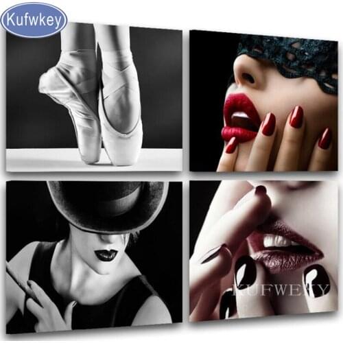 Diamond mosaic red lip with ballet shoes beautiful smoking women diamond painting Embroidery full square rhinestones pictures