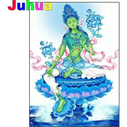 5 D Diy Full Square Round Buddha diamond painting Diamond Embroidery Thangka Green Tara Diamond Mosaic Cross Stitch Sticker