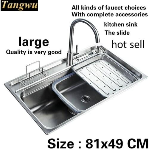 Free shipping Food grade 304 stainless steel standard fashion large kitchen sink 0.8 mm single slot hot sell 81x49 CM