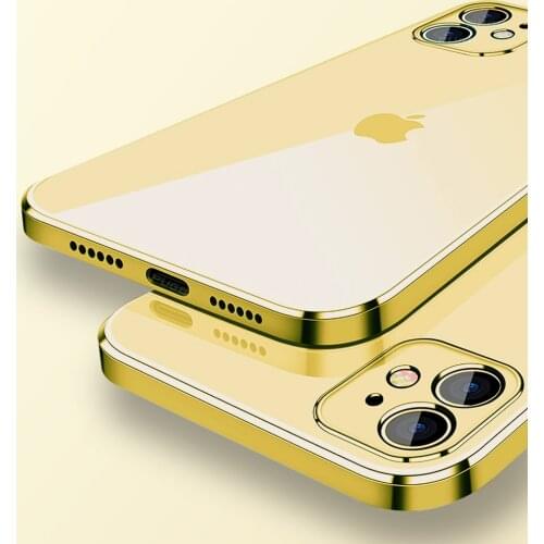 For iPhone 12 11 Pro Max X XR XS 7 8 Plus SE 2020 Case Luxury Camera Protection Plating Square frame Transparent Soft TPU Cover