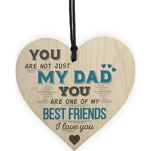 Dad My Best Friend Wooden Heart-shaped Wood Crafts Christmas Home DIY Tree Decorations Wine Label Small Pendant Accessories
