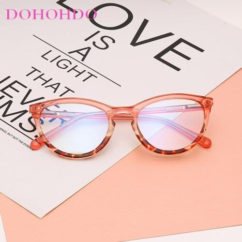 DOHOHDO 2021 Trendy Anti Blue Light Glasses Women Vintage Cat Eye Spectacles Frame Ladies Pink Clear Lens Computer Eyeglasses