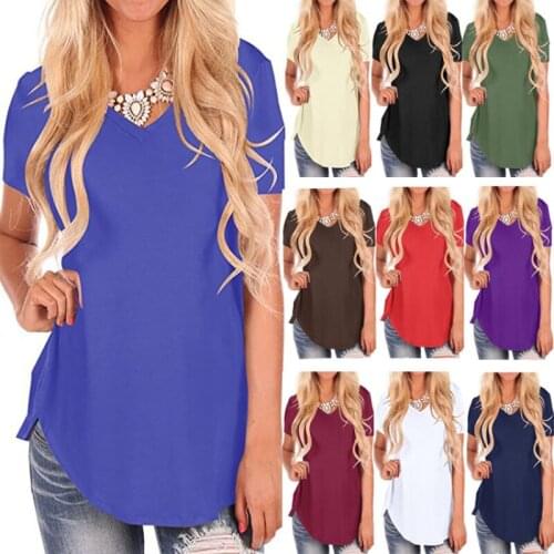 Spring and Summer 2021 V-neck Short Sleeve Dovetail Loose T-shirt 10 Colors 5 Sizes