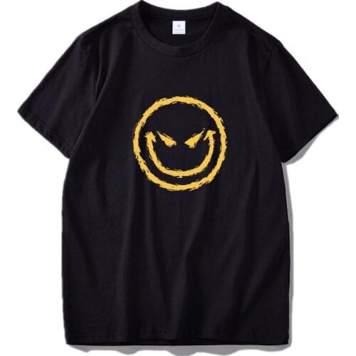 Funny Smile Emotion T Shirt Smiley Black Yellow Face T-Shirt Funny Novelty Comfortable Basic Cotton Soft Tee Tops
