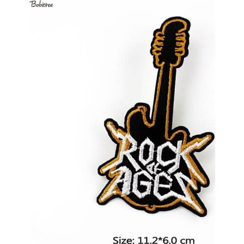 Cotton Fabric Patches Embroidered Rock Guitar Badges Iron on Stickers Appliques for Cloth Jackets Bags Sewing Supplies