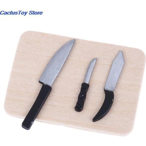 Pretent Play Toy For Dollhouse Miniature kitchen food knife chopping block Cut vegetables Wood+metal