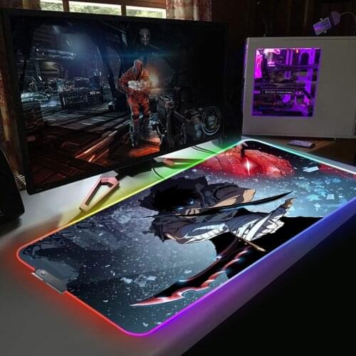 Anime Solo Leveling RGB Mause Pad Custom Backlight Gaming Accessories Gamer LED Keyboard Hot Speed Mousepad Extended Rubber Rug