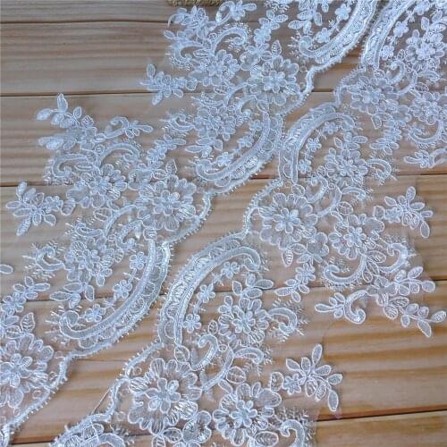 4 Yards Hot Sale Ivory Alencon Lace Trim Embroidery Flower Corded Lace Fabric For Evening Dress Cloth