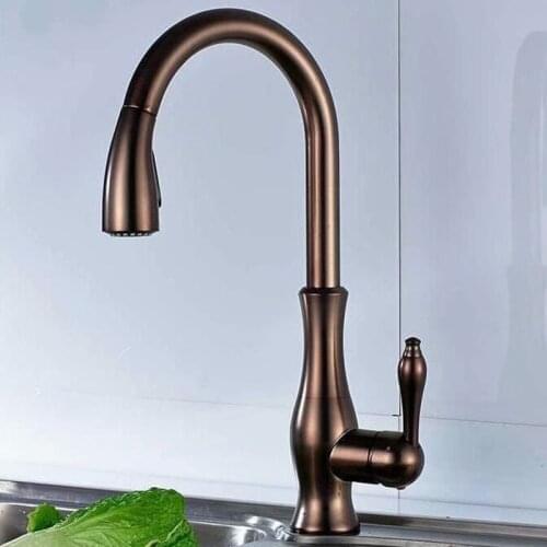 Copper Kitchen Faucets Brass Hot & Cold Pull Out Sink Mixer Taps Rose Gold Single Handle Chrome/Nickel/ORB Rotating Deck Mount