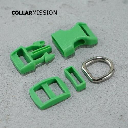 Many color (plastic buckle+Tri-Glid+square keeper+D ring) DIY dog collar green15mm webbing sewing yaccessory premium quality