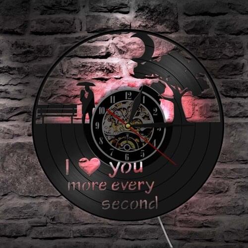 I Love You More Every Second Vinyl Record Wall Clock Romantic Wall Art Home Decor Silent Wall Lighting Watch Anniversary Gift
