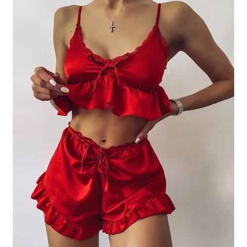 2021 new womens clothing summer Silk Bandage bow underwear shorts suit household clothes sexy bra underwear pajamas suit