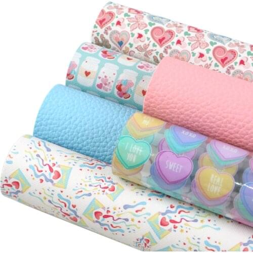 New 6pcs/set 20*33cm Valentines' Transparent Printed Synthetic Leather Patchwork For Hair Bow Handbags Phone Case DIY,1Yc8247