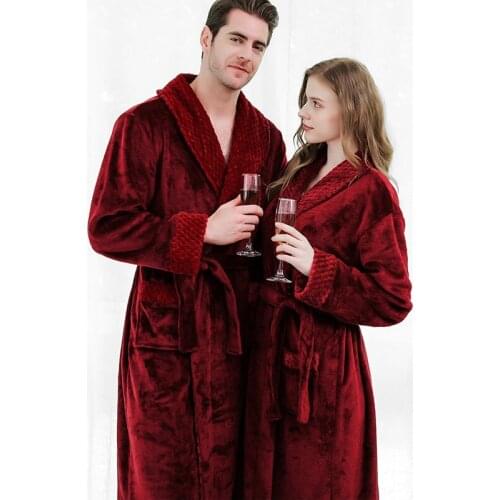Autumn Winter Flannel Nightgown Long Plus-sized Men and Women Couple Pajamas Bathrobe Kimono Sashes Maxi Robes