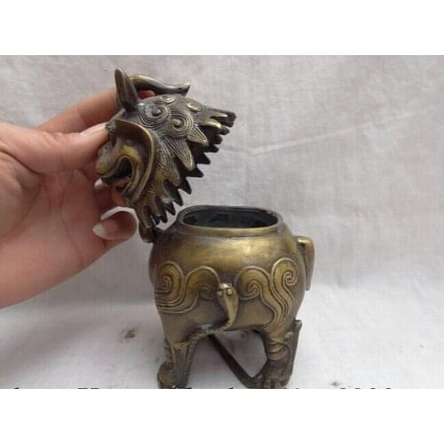 Song voge gem S2750 Chinese Bronze Unicorn Dragon Lion Kylin Snake Statue Incense Burner Censer