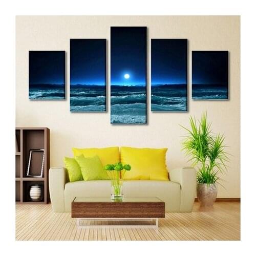 5 Piece Canvas Poster Sea Moon Night Seascape Painting Print Oil Wall Paintings Modular Painting Wall Decor