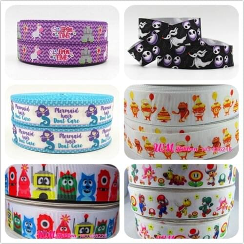Q&N ribbon 1inch 25mm mermaid printed grosgrain ribbon 50yds/roll free shipping for hair bows hair tie headband