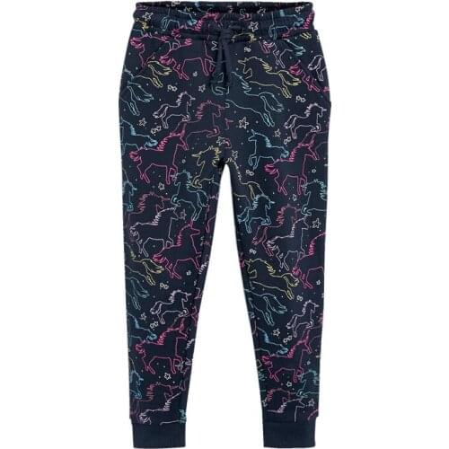 Jumping Meters Cartoon Girls Snatural Cotton Pants Autumn Black Graffiti Unicorn Pattern Trousers Casual Children Clothing