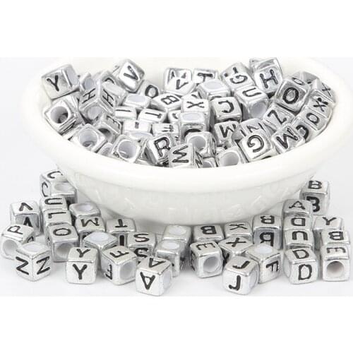 Mixed Silver Bottom Black Letter Acrylic Bead Charm Loose Spacer Beads For Jewelry Making DIY Needlework Bracelet Accessories