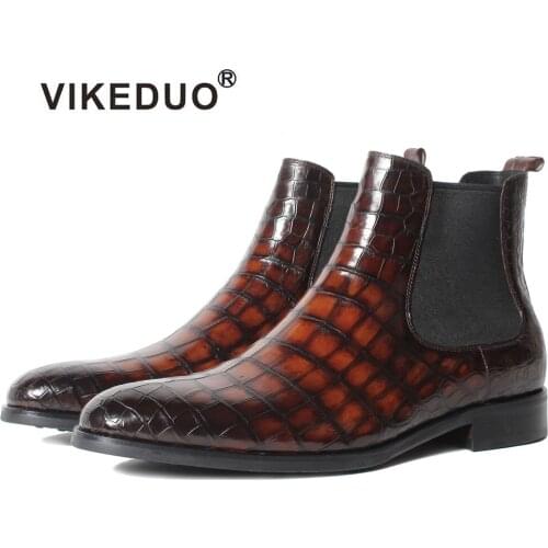 Vikeduo Hot Handmade Designer Crocodile Retro Alligator Fashion Luxury Winter Ankle Footwear Fur Genuine Leather Mens Boots Male