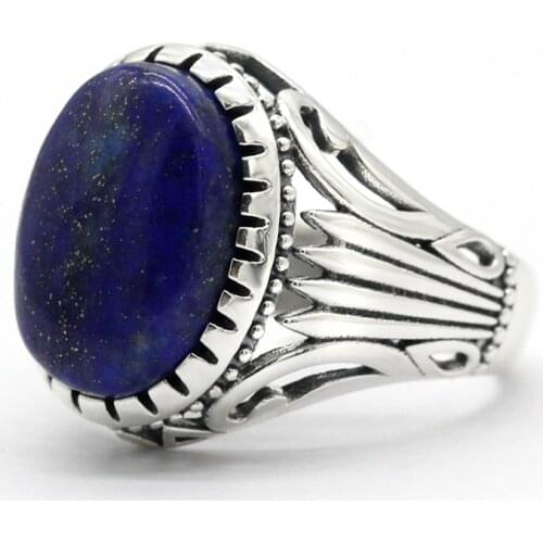 Vintage Lapis Lazuli Stone Ring for Men 925 Sterling Silver Royal Blue Stone Men’s Ring Turkish Handmade Gemstone Jewelry Gift