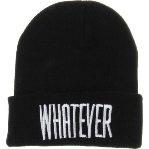 New Hip Hop Winter Unisex Solid Color Black White Whatever Embroidery Knit Ski Cap Skullies Knitted Beanie Hat