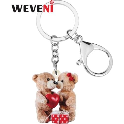 WEVENI Acrylic Valentines Day Sweet Lover Bear Key Chains Ring Bag Car Purse Decoration Keychain For Women Girl Teen Lover Gift