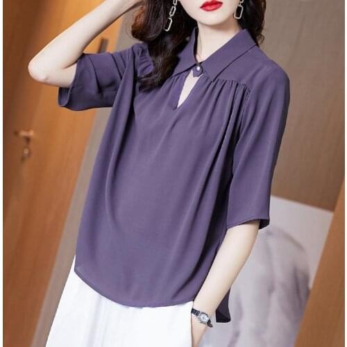 Fashion Women Spring Summer Shirts Temperament Polo-Neck Casual Blouses Loose Ladies Tops Ropa De Mujer Blusas MM0855