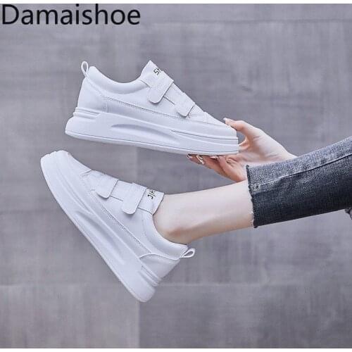 2021 Spring New Fashion Velcro Personality All-Match Casual Womens Shoes Internet Hot White Shoes Lace-up Solid Color Sneakers