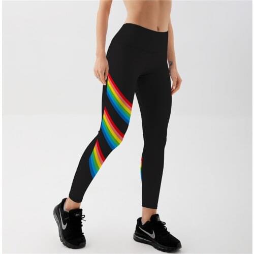 Qickitout Leggings Plus Size Sexy Womens Black Rainbow Stripes High Waist Digital Print Leggings Fitness Trousers Drop Shipping