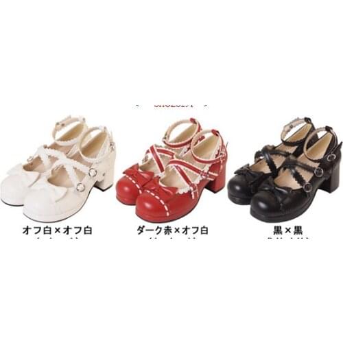 Japanese crossover Bandage Bowknot Princess Lolita shoes Rough heels for Girl Women Cute Cosplay Shoes