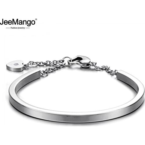 JeeMango Stainless Steel Heart Cuff Bracelet Bangle Jewelry Trendy 4 Colors Adjustable Chain & Link Bracelets For Women JB18093