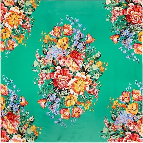 POBING Floral Print 100% Silk Scarf Women Bandana Flowers Print Neckerchief Female Hijab Square Scarves Silk Foulard Lady Hijabs