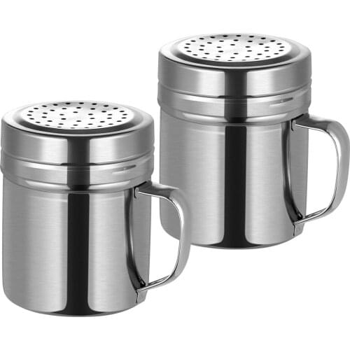 2 Pcs Stainless Steel Dredge Shaker Seasoning Flavoring Condiment Holder Airtight Container with Handle for Home Kitchen