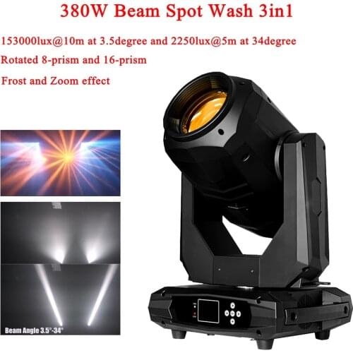 380W 18R Beam Spot Wash 3in1 Moving Head Light Zoom Beam Angle 3.5°-34° Professional Sound DJ Discoteca Party Stage Lighting