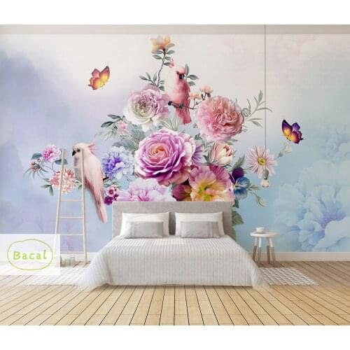 Custom 3D flower Photo Mural Wallpaper For Kids Room Animal Paradise Cartoon Parrot Children House for Bedroom papel mural 3D