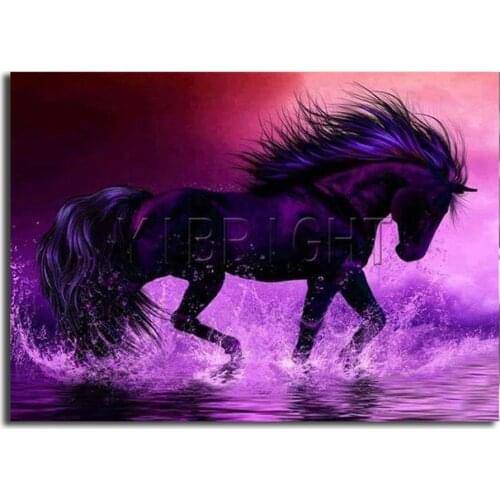 Full Square Diamond mosaic purple horse Full Round Diamond embroidery animal 5D DIY Diamond painting Cross stitch rivers run Y2