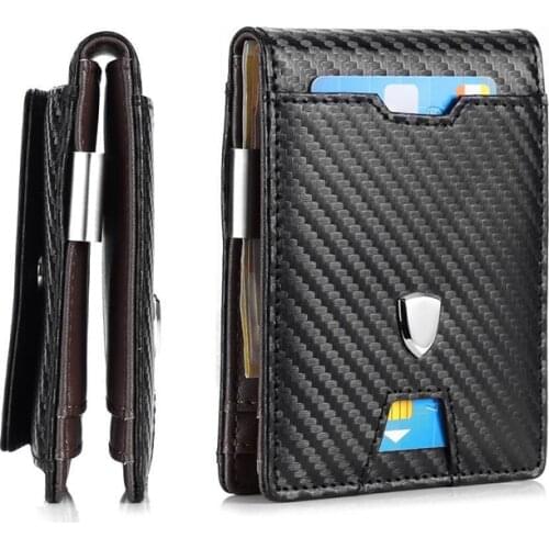 Bisi Goro Men Brand Carbon Fiber Card Holder 2021 Multifunctional Rfid Wallet Women Pu Leather Purse Blocking Case Short Wallet