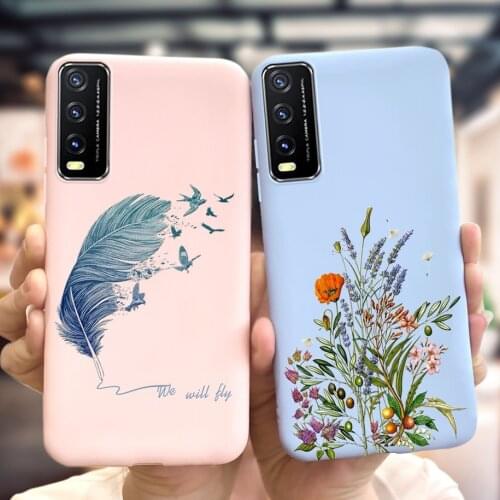 For Vivo Y20 2021 Case Silicone Slim TPU Soft Phone Cover For Vivo Y20 Y20i Y20S V2029 V2027 Y 20 VivoY20 Fundas Feather Flowers