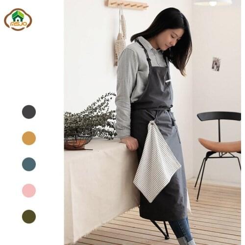 MSJO Women Apron Adult Cotton Kitchen Nordic Color With Pocket Work Dress Baking Apron Bib b b Cooking Kitchen Apron Women