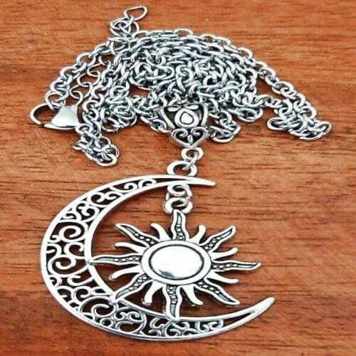 Filigree Crescent Moon Necklace Gothic Pentagram Sun Tree Owl Knot Charm Pendant Steampunk Pagan Retro Hippy Jewelry Bijoux