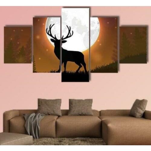 5 Panel Deer Standing on the Hill Wall Art Canvas HD Posters Pictures Paintings Home Decor Accessories Living Room Decoration