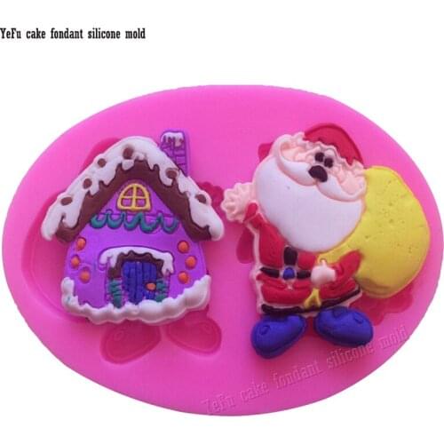 Baking Tools DIY 3D Christmas House Santa Claus Silicone Mold Chocolate Cake Mould For Make Biscuits Cake Decorating F0821