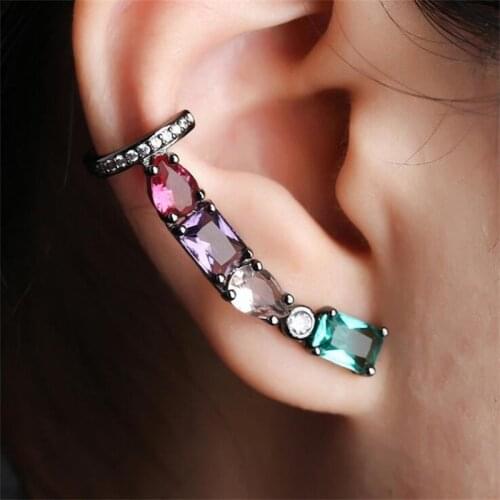 White Black Copper Colorful Cubic Zirconia Clip Earrings Fashion Jewelry Earring Female Wedding Party Gift For Womens jewelry