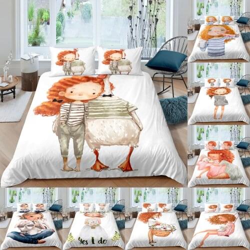 Bedding Set 3D Digital Printing Modern Minimalit Style Oil Painting Beautiful Girl Bedding Duvet Cover